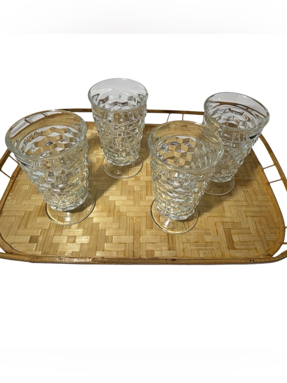 VTG Indiana Glass Clear Whitehall Footed Tumblers Cubist Colony MCM Set of 4